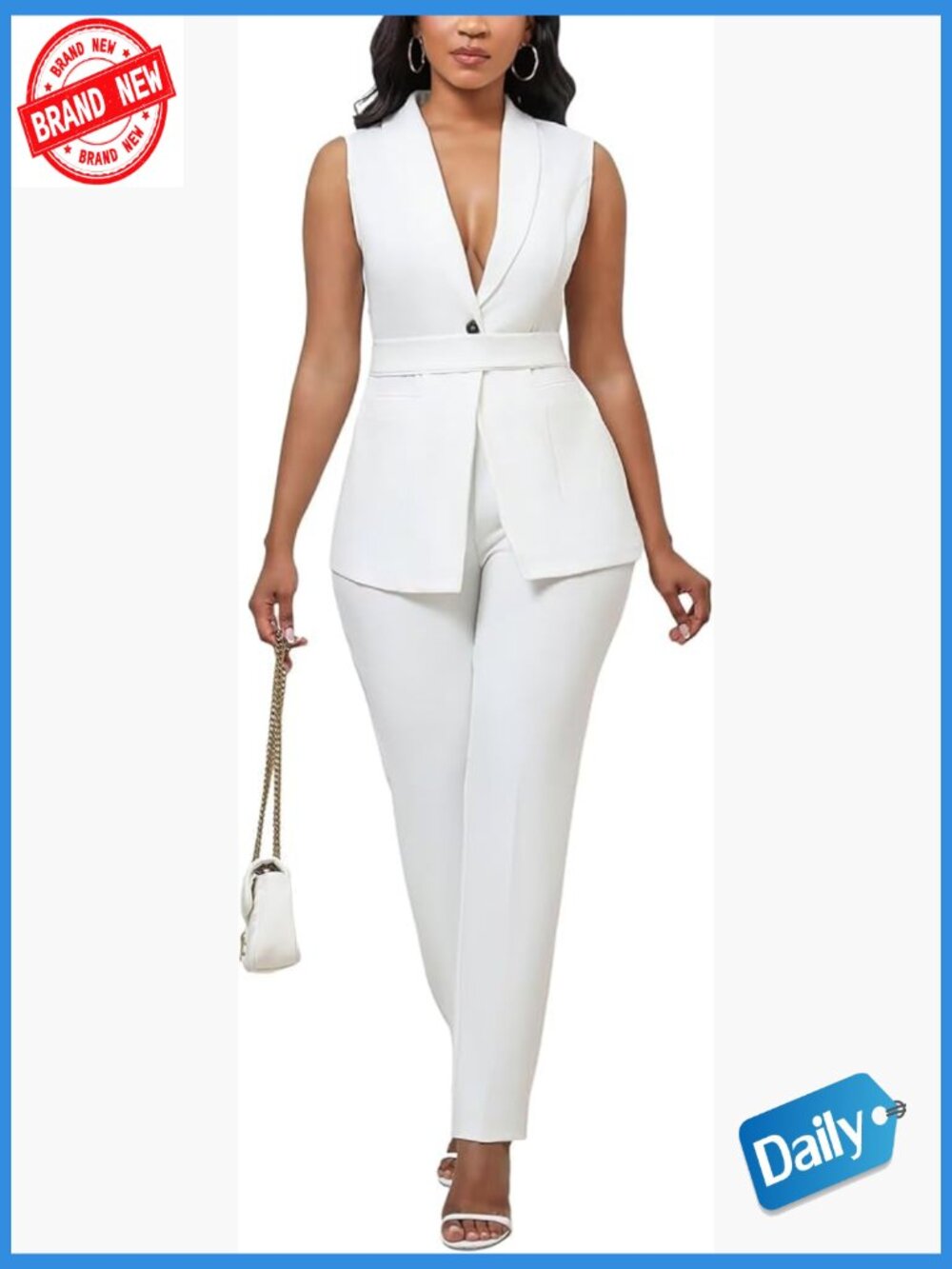 Women's 2 Piece Dressy Pant Suit Set Sleeveless Vest Blazer